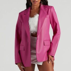 Vigoss Women's Fuchsia /Magenta One Button Blazer